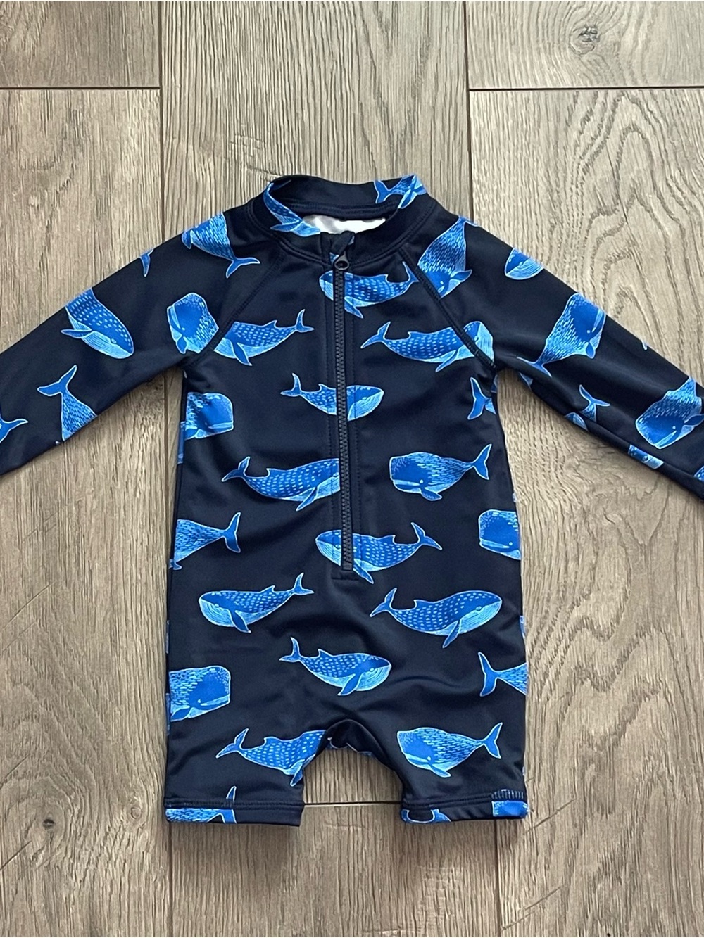 Janie and Jack Connor Navy Whale 3-6m Baby Recycled Rash Guard Swimsuit